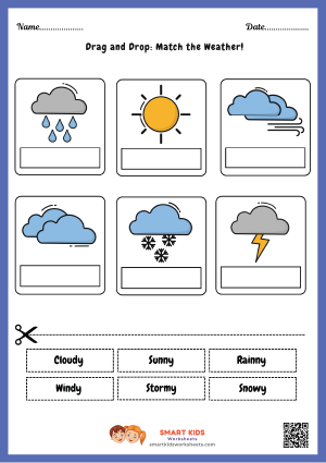 Drag & Drop Match the Weather Worksheet for Kids