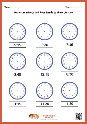Draw The Minute And Hour Hands To Show The Time Kids Worksheets