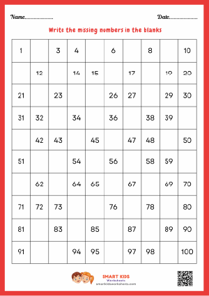 Missing Numbers 1-100 Worksheet