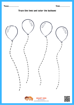 Trace The Lines And Color The Balloons Worksheet