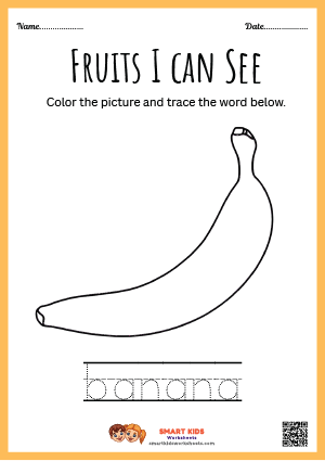 Tracing And Colouring Banana Worksheets