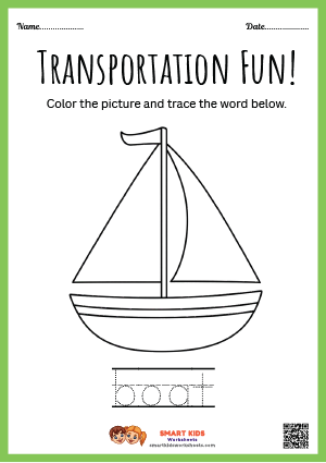 Tracing And Colouring Boat Worksheet