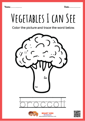 Tracing And Colouring Broccoli Worksheets