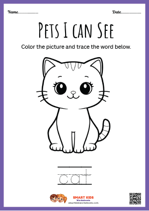Tracing And Colouring Cat Worksheet