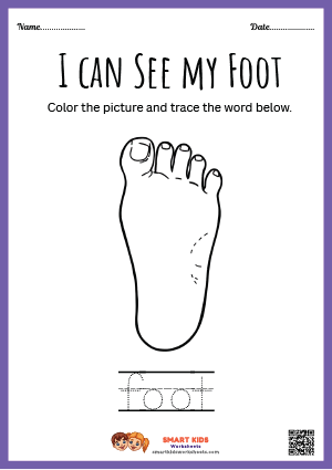Free Printable Tracing and Colouring Foot Body Part Worksheets for Kids