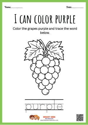 Tracing And Colouring Grapes Kids Worksheet
