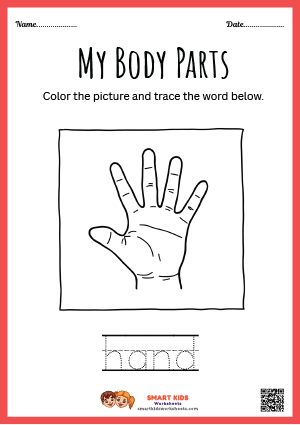 Free Printable Tracing and Colouring Hand Worksheets for Kids