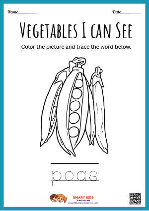 Free Printable Tracing and Colouring Peas Worksheets for Kids