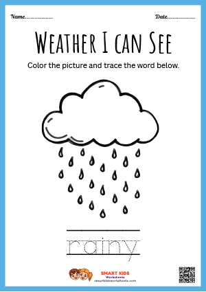 Tracing And Colouring Rainy Worksheets