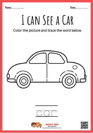 Kids tracing and colouring a car worksheet to build handwriting, pencil control, and creative colouring skills.