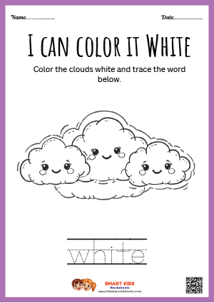 Printable cloud tracing and colouring worksheet for preschool and kindergarten kids to practise tracing, colouring, creativity, and fine motor skills.