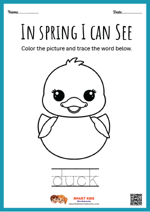 Printable duck colouring worksheet for preschool and kindergarten kids to practise colouring, creativity, pencil control, and fine motor skills.