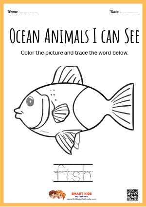 Printable colouring fish worksheets for preschool and kindergarten kids featuring fun fish shapes, creative activities, and early learning practice.