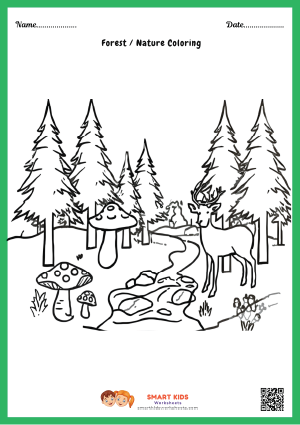 Free printable forest nature coloring page for kids PDF