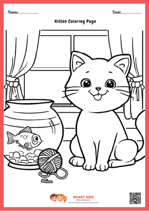 Free printable kitten coloring page for kids PDF
