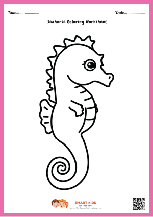 Free printable seahorse coloring worksheet for kids PDF