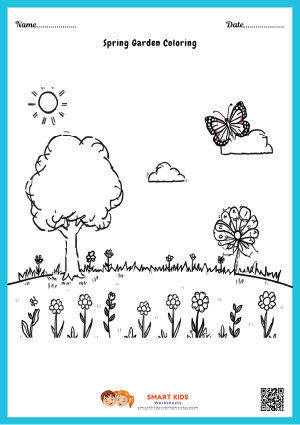 Free printable spring garden coloring page for kids PDF